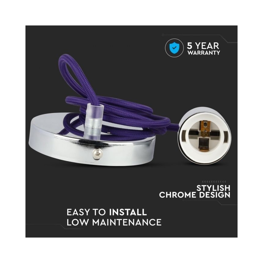 Cabo de carregamento 1xE27/60W/230V roxo/cromado brilhante