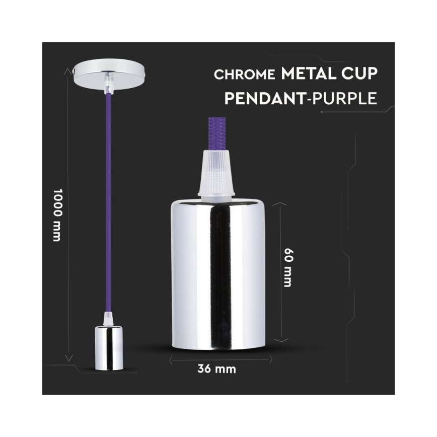 Cabo de carregamento 1xE27/60W/230V roxo/cromado brilhante