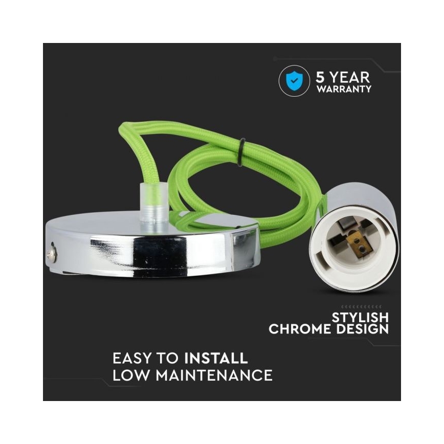 Cabo de carregamento 1xE27/60W/230V verde/cromado brilhante
