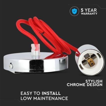 Cabo de carregamento 1xE27/60W/230V vermelho/cromado brilhante