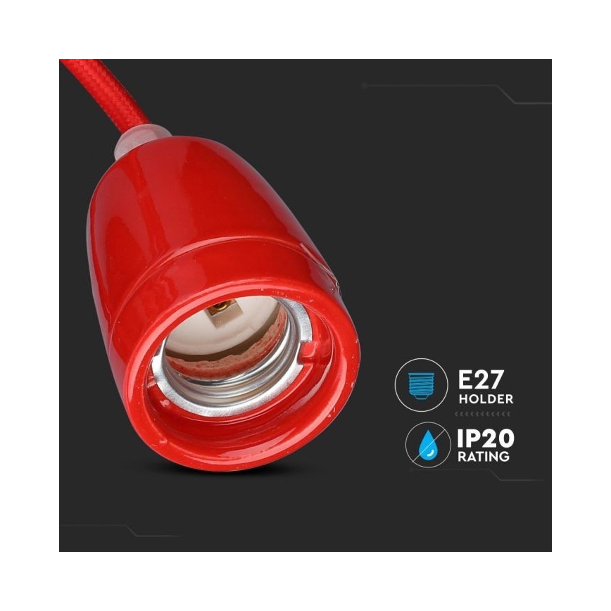 Cabo de carregamento 1xE27/60W/230V vermelho/porcelana