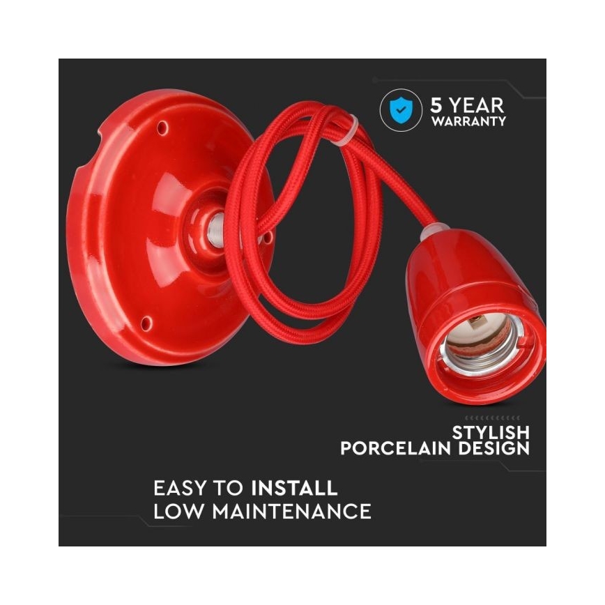Cabo de carregamento 1xE27/60W/230V vermelho/porcelana
