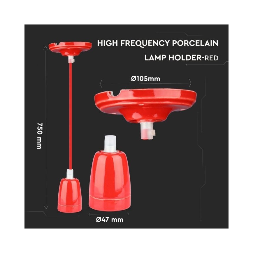 Cabo de carregamento 1xE27/60W/230V vermelho/porcelana