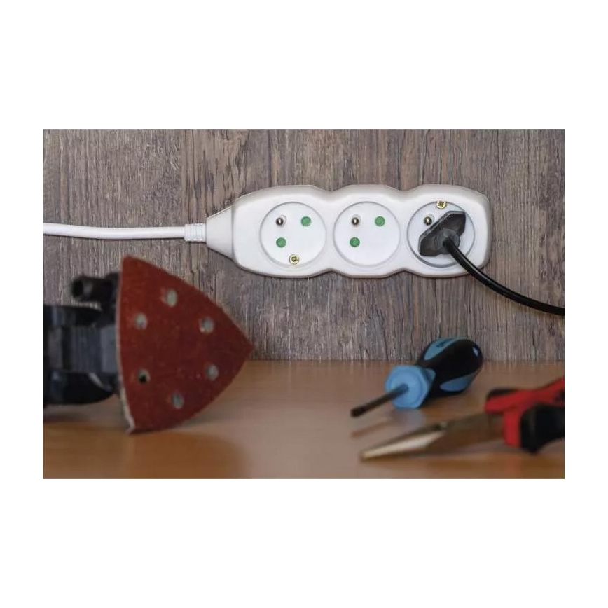 Extensão de cabo 3 tomadas 5m branca