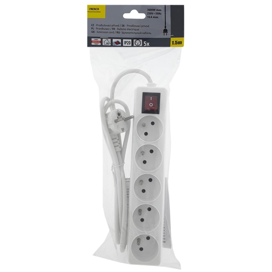 Cabo de extensão com interruptor 5 pinos 1,5m