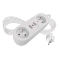 Cabo de extensão com 2 tomadas, 2x USB-A e USB-C, 1,4 m