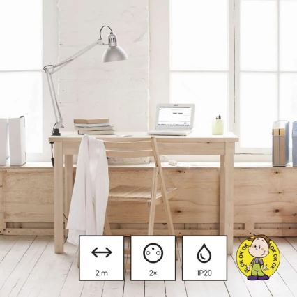 Cabo de extensão com 2 tomadas, 2x USB-A e USB-C, 1,4 m