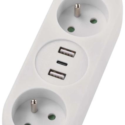 Cabo de extensão com 2 tomadas, 2x USB-A e USB-C, 1,4 m