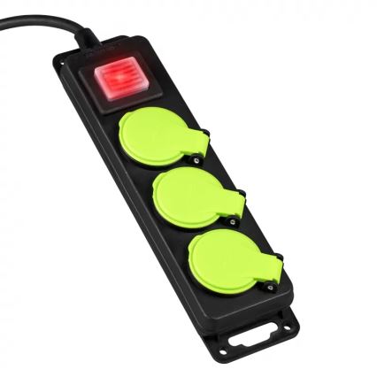 Cabo de extensão com interruptor, 3 tomadas, 10m, IP44