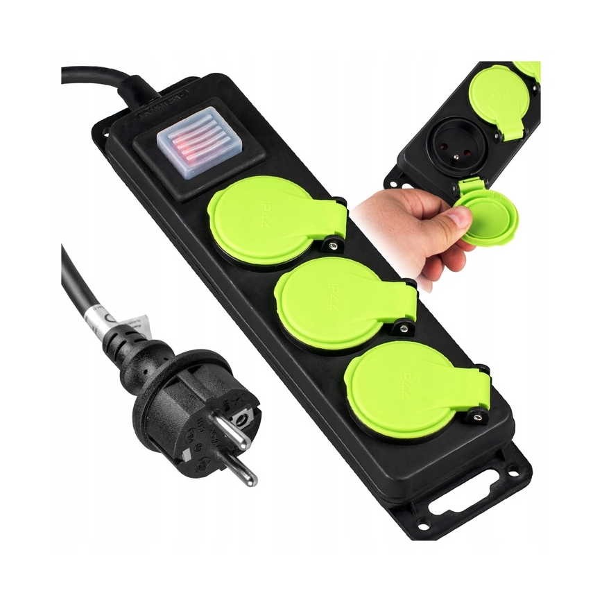 Cabo de extensão com interruptor 3 tomadas 20 m IP44