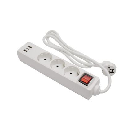 Cabo de extensão com interruptor, 3 tomadas + 2xUSB-A + 1xUSB-C, 1,5 m SCHUKO branco