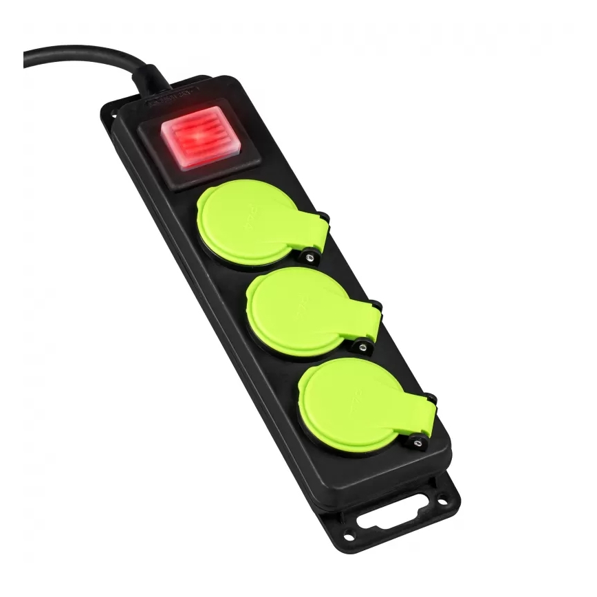 Cabo de extensão com interruptor, 3 tomadas, 3 m, IP44