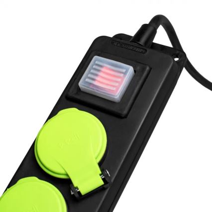 Cabo de extensão com interruptor, 3 tomadas, 3 m, IP44