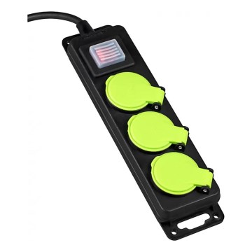 Cabo de extensão com interruptor, 3 tomadas, 5 m, IP44