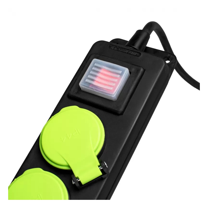 Cabo de extensão com interruptor, 3 tomadas, 5 m, IP44