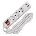 Cabo de extensão com interruptor, 3x tomadas + 2x USB-A + 1x USB-C, 3 m, SCHUKO, branco