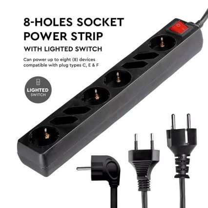 Cabo de extensão com interruptor SCHUKO 8Z 1,5 m