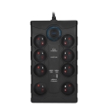 Cabo de extensão com interruptor e proteção contra sobretensões, 8 tomadas Tipo E + 1x USB-A + 1x USB-C, 2 m, preto
