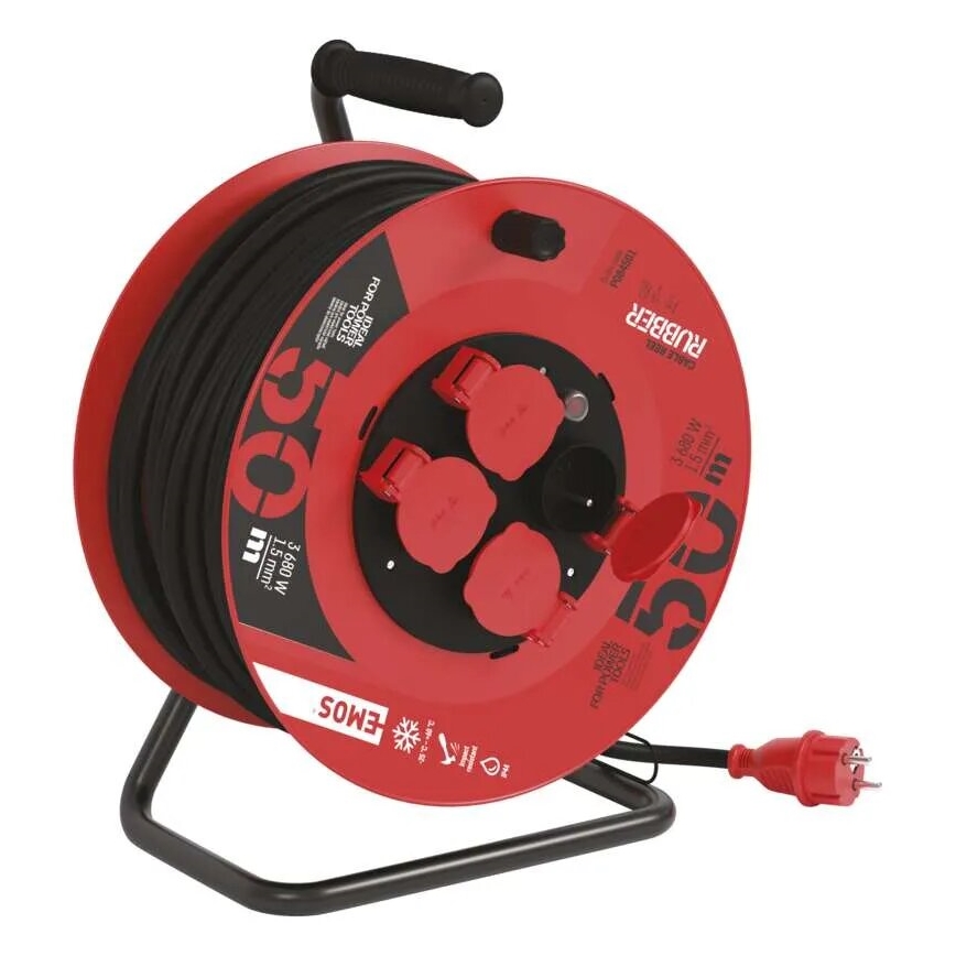 Extensão elétrica em carretel com 4 tomadas, 50m, vermelha, IP44