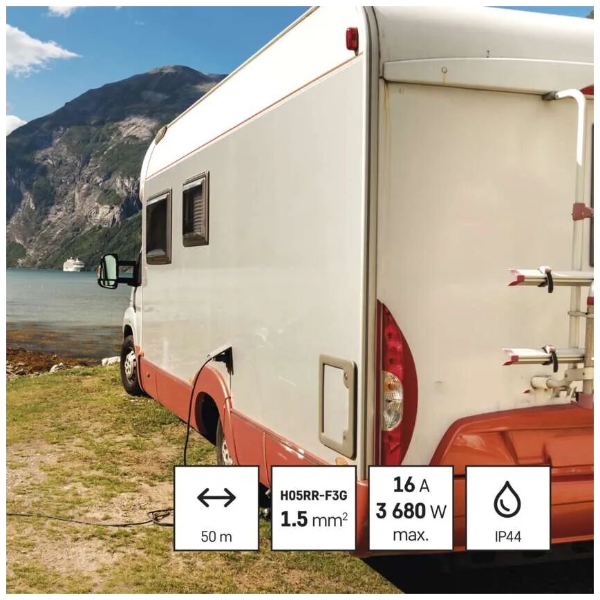 Extensão elétrica em carretel com 4 tomadas, 50m, vermelha, IP44