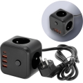 Cabo de extensão em cubo com interruptor LINEA 3x230V + 4xUSB A/C preto