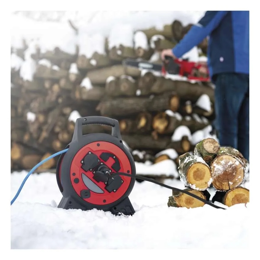 Extensão elétrica em carretel 3 tomadas 20m vermelho/preto IP44