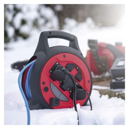 Extensão elétrica em carretel 3 tomadas 20m vermelho/preto IP44