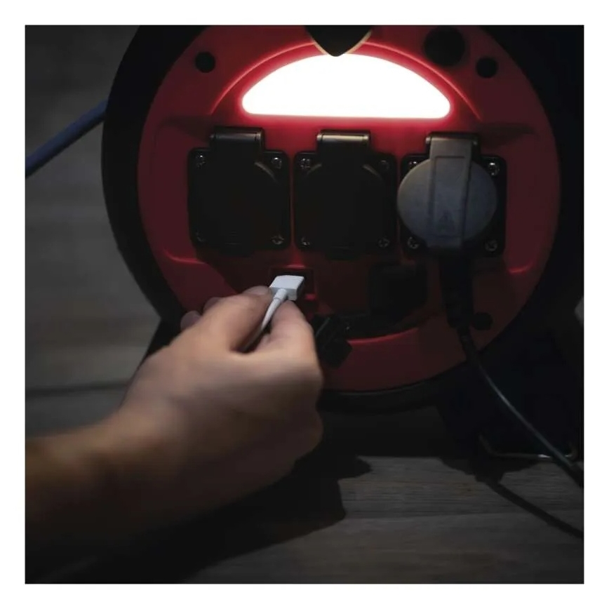 Extensão elétrica em carretel 3 tomadas 20m vermelho/preto IP44