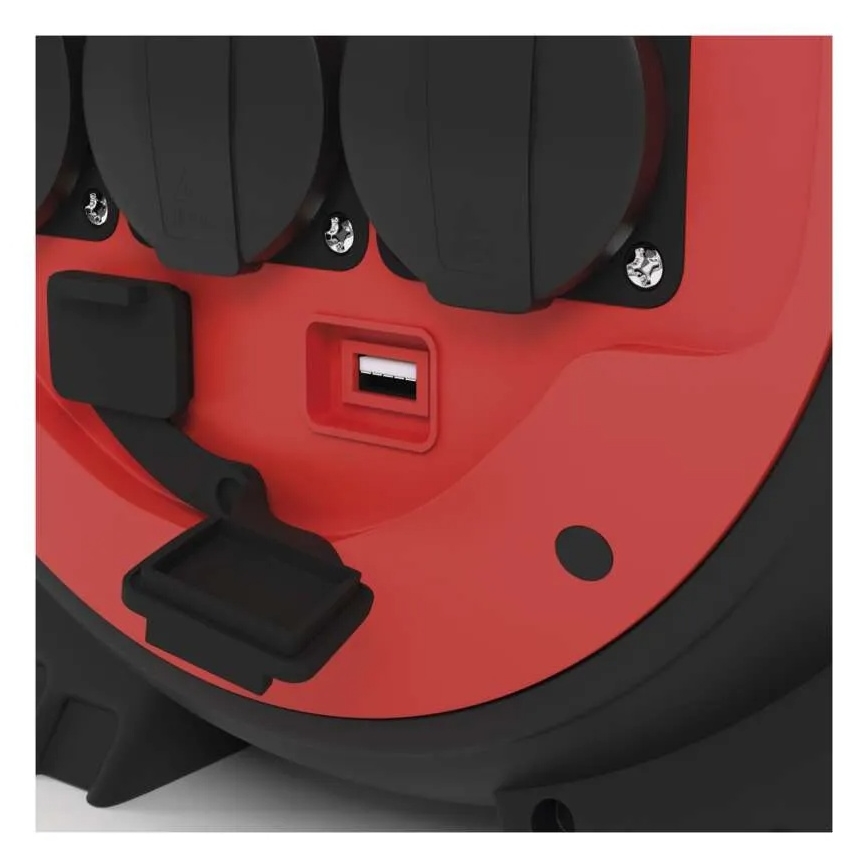 Extensão elétrica em carretel 3 tomadas 20m vermelho/preto IP44