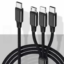 Cabo USB Lightning / MicroUSB / USB-C 1m preto