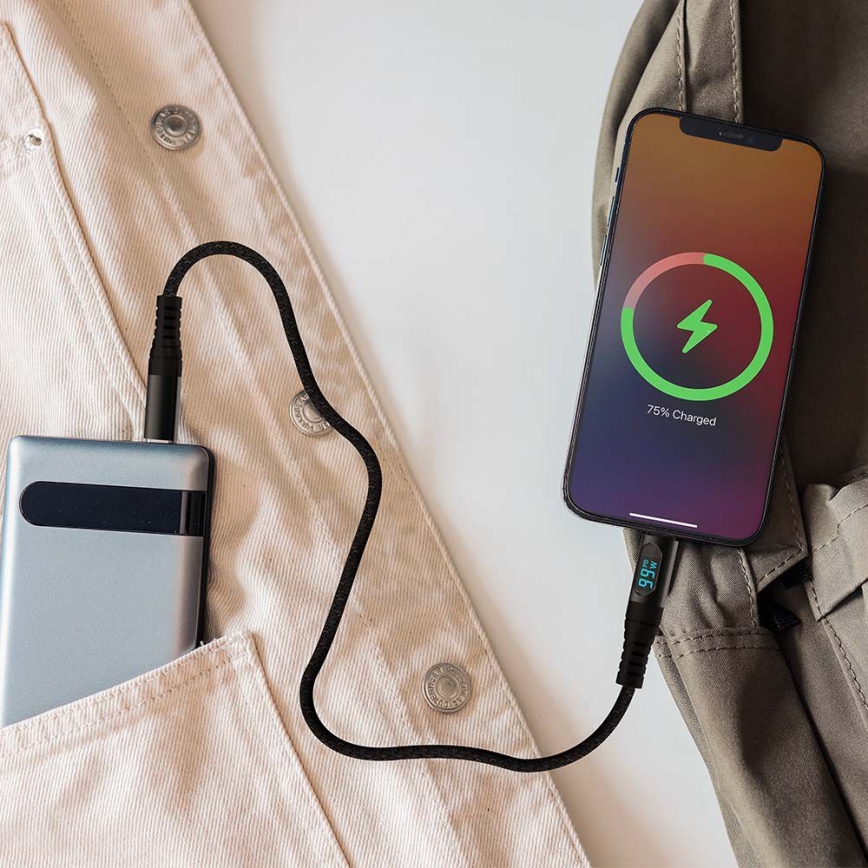 Cabo USB TYPE C conector LED display 1m