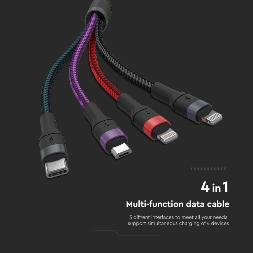 Cabo USB USB-A / USB Lightning / MicroUSB / USB-C 1,2m multicolor