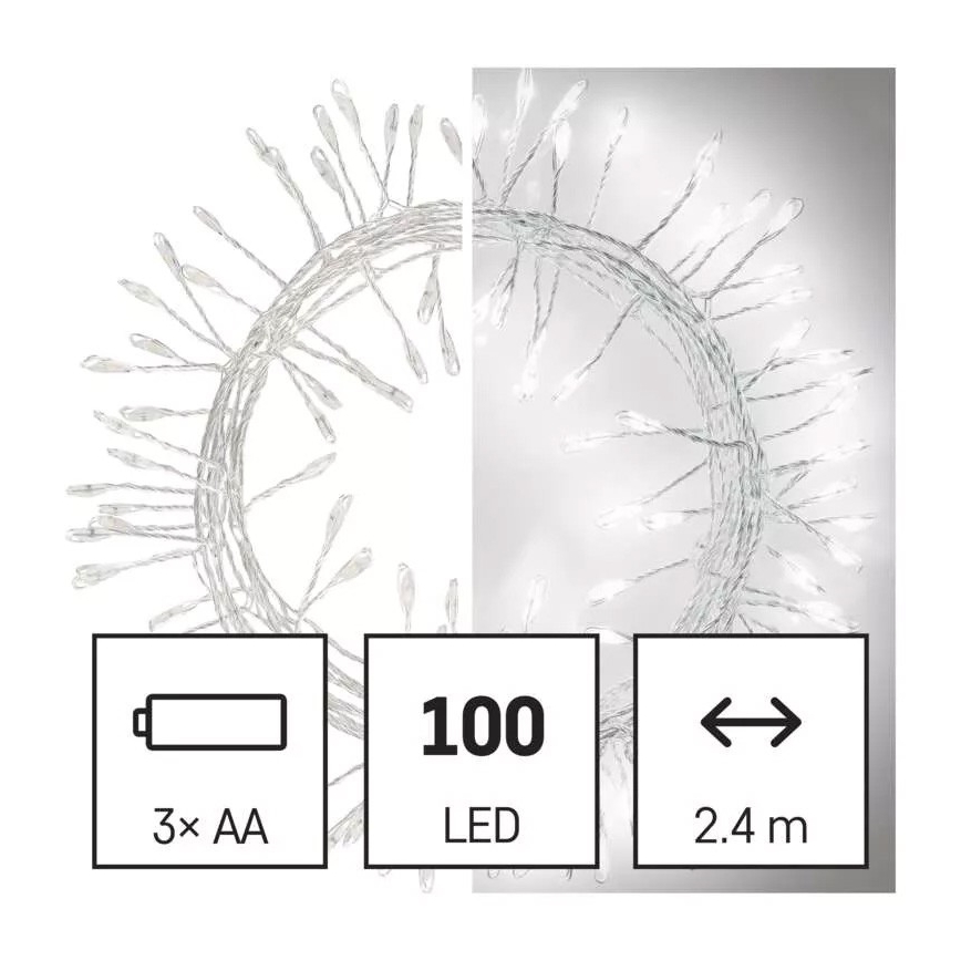 Cadeia de luzes de Natal LED 100 LEDs/3xAA 2,7 m branco frio