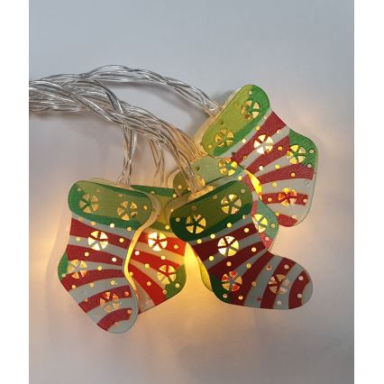 Cadeia de luzes LED de Natal para exterior 10xLED/2xAA 1,65 m IP44 branco quente meias