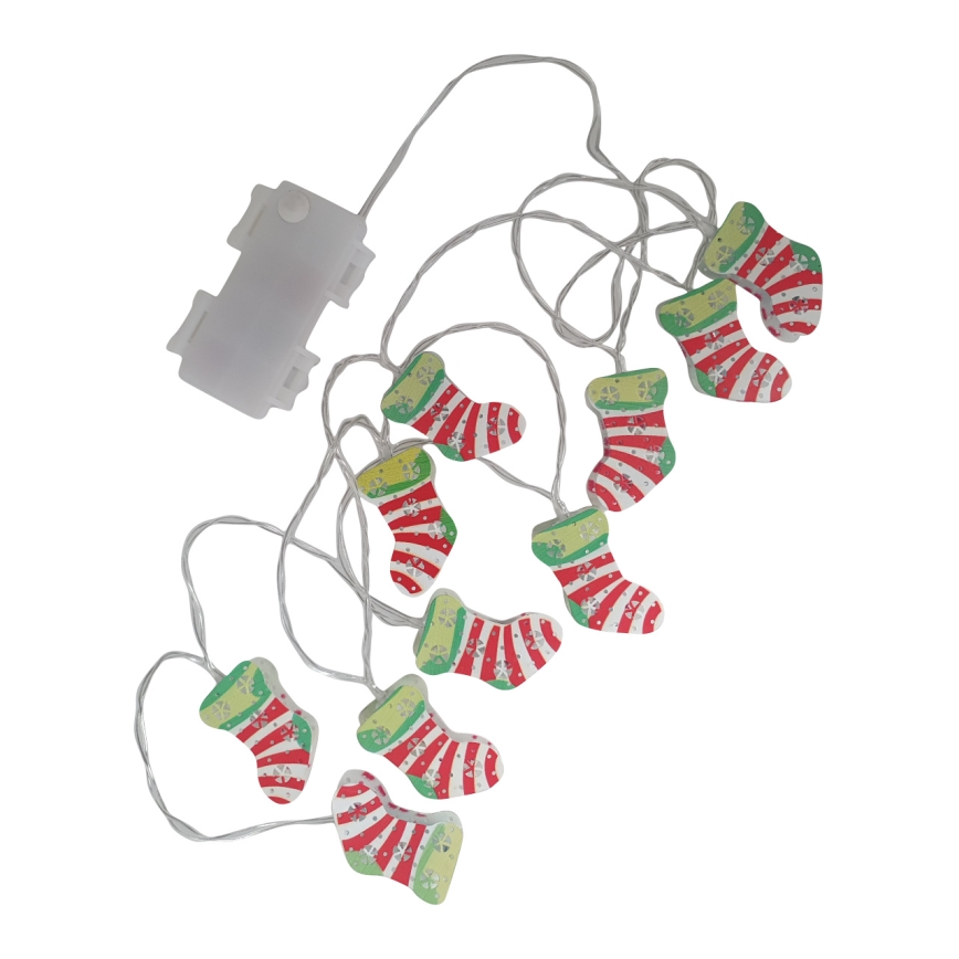 Cadeia de luzes LED de Natal para exterior 10xLED/2xAA 1,65 m IP44 branco quente meias