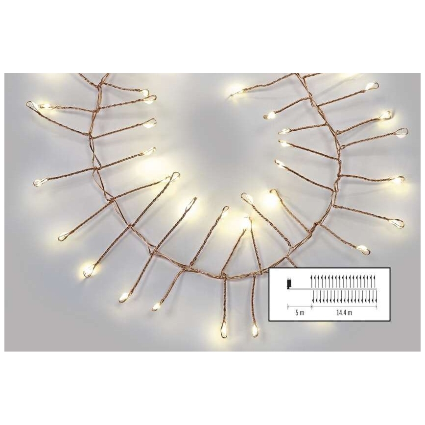 Cadeia de luzes LED para exterior 1440xLED/8 funções 14,4 m IP44 branco quente