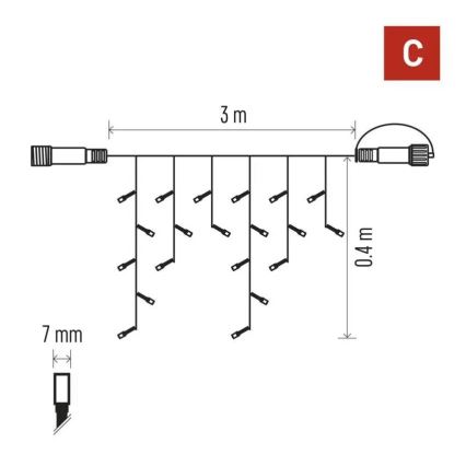Cadeia de luzes LED para exterior 50xLED/3x0,4m IP44 branco frio
