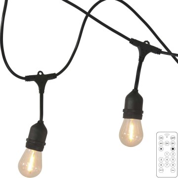 Cadeia de luzes LED solar dimmerizável para exterior PARTY 10xE27/3,7V 1800 mAh 10 m IP44 + comando à distância