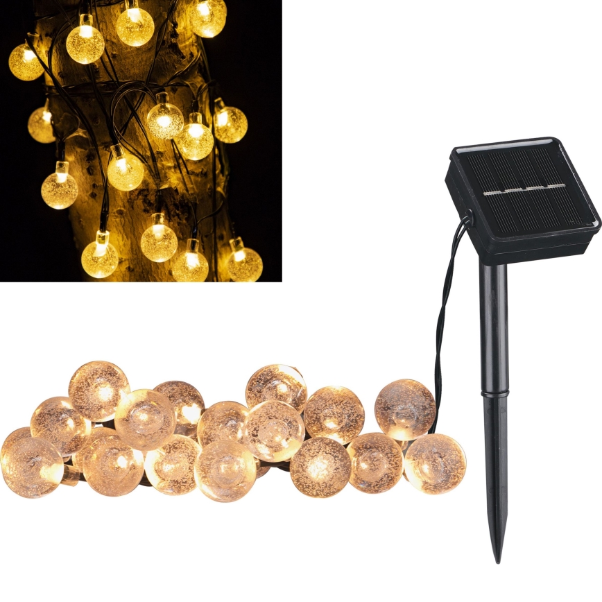 Cadeia decorativa solar LED BUBBLE GLASS 20xLED/8 funções 4,85 m 600 mAh IP44 branco quente