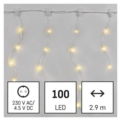 Cadeia de luzes LED exterior para Natal 100xLED/8 funções 7,9x0,7m IP44 branco quente