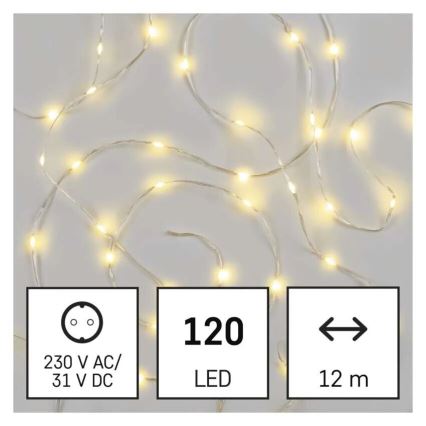 Cadeia de luzes LED exterior para Natal 120xLED/17m IP44 branco quente