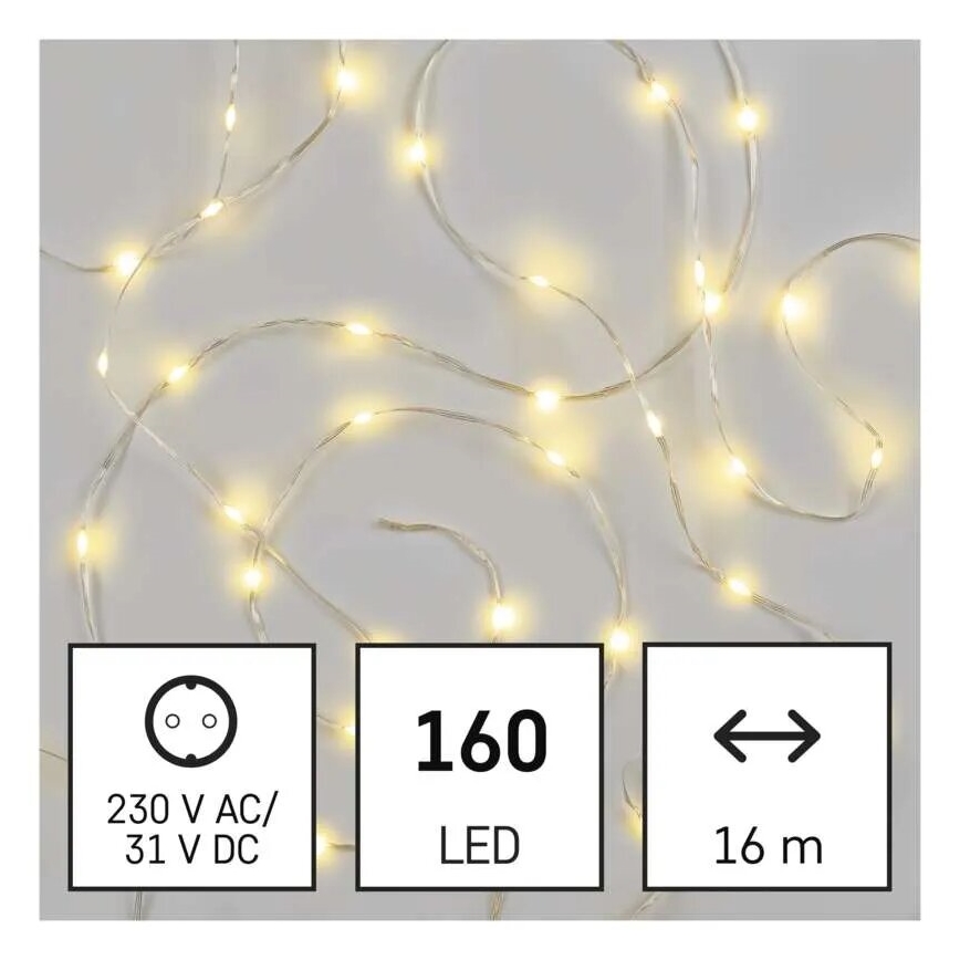 Cadeia de luzes LED exterior para Natal 160xLED/21m IP44 branco quente