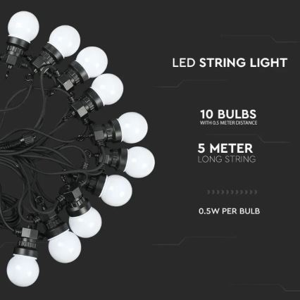 Cadeia de luzes LED para exterior STRING 5m 10xLED/0,5W/230V IP44 3000K