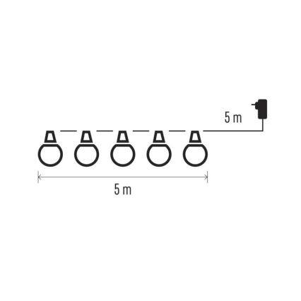 Cadeia luminosa LED decorativa para exterior, 50 LEDs, 10 m, IP44, transparente