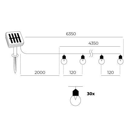 Cadeia de Luzes LED Solar 30xLED/0,12W/1,2V 1xAA IP44 3000K 400 mAh