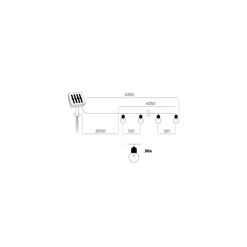Cadeia de Luzes LED Solar 30xLED/0,12W/1,2V 1xAA IP44 3000K 400 mAh