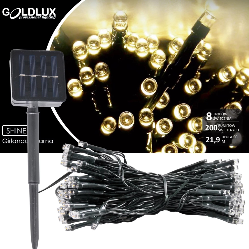 Cadeia Solar LED SHINE 200xLED/1,2V 600 mAh 21,9 m IP44