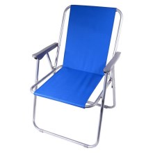 Cadeira de campismo dobrável azul/cromada mate