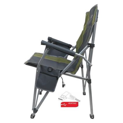 Cadeira de campismo dobrável com aquecimento 11/5V verde/cinzenta
