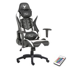 Cadeira de jogo VARR Flash com retroiluminação LED RGB + controlo remoto preto/branco
